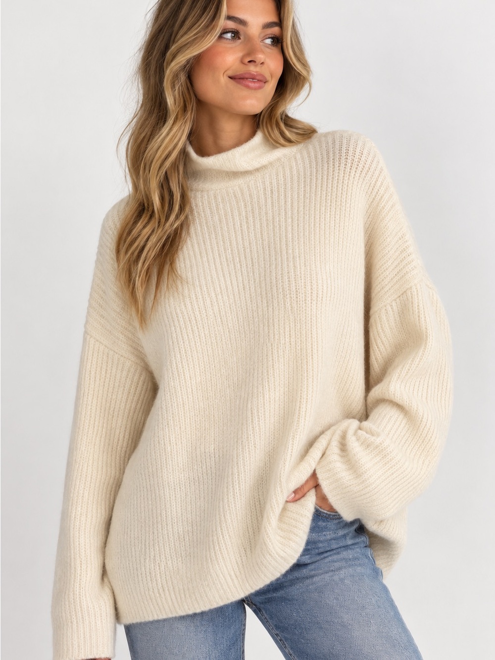 Princess Polly Women’s S/M Cream Ivory Oversized Mock Neck Sweater Cozy Knit
